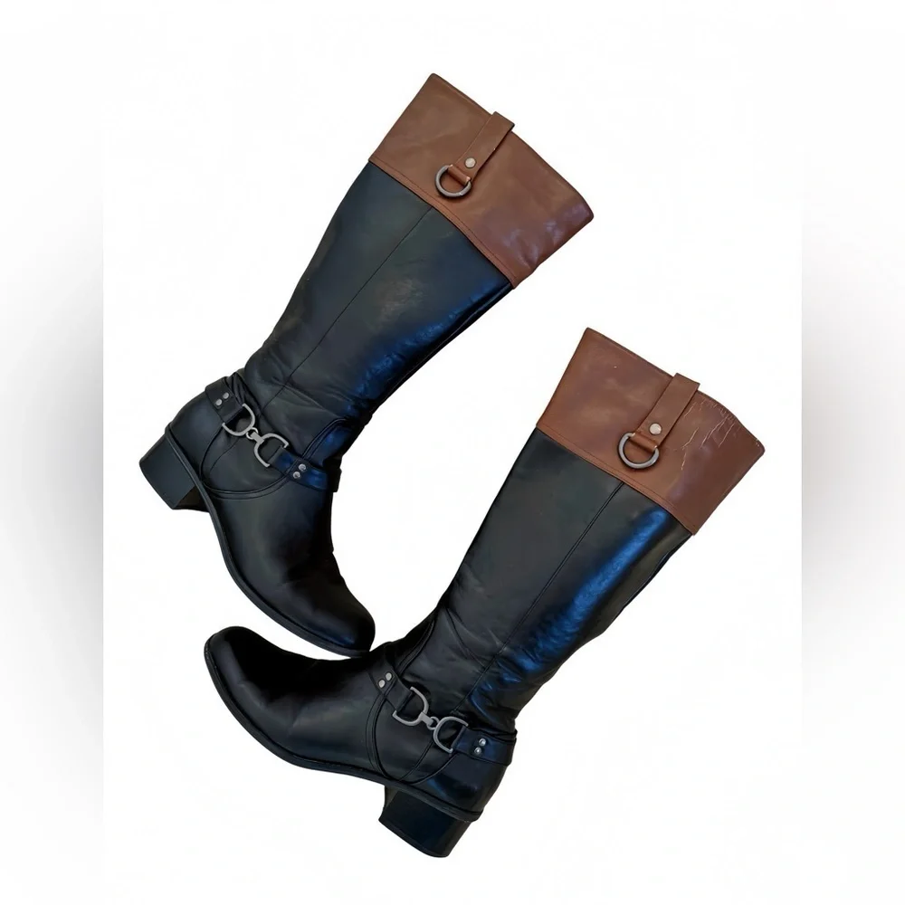 Bandolino Two-Tone Black & Brown Knee-High Riding Boots | Women’s Size 9